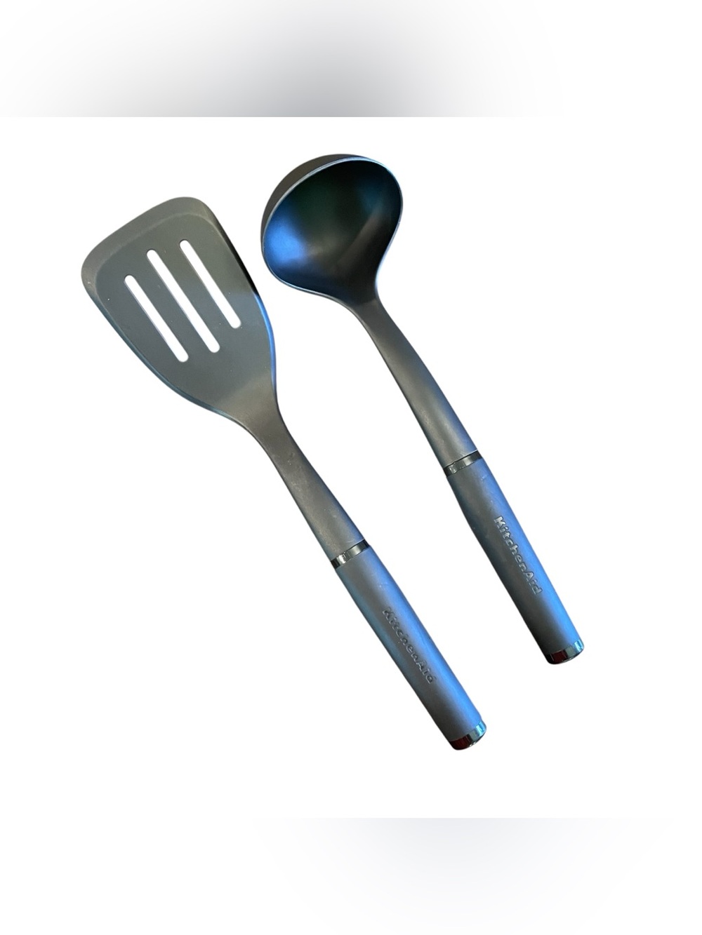 KitchenAide Kitchen Utensils Slotted Flipper & Ladle Spoon Black Lot Of 2
